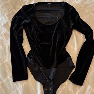 Jcrew Black Velvet Long Sleeve Scoop Neck Bodysuit